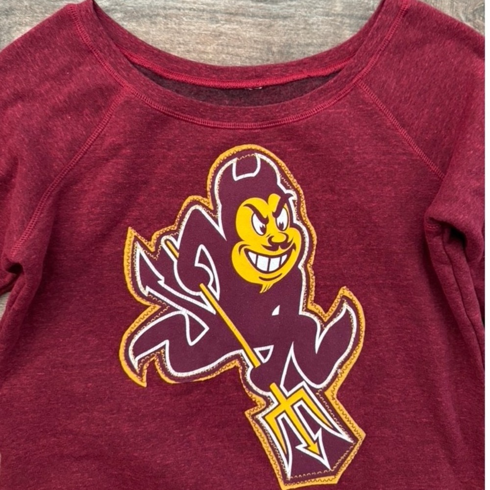 J‎ LALA Arizona State Embroidered Sparky Patch Off Shoulder Custom Sweatshirt, M